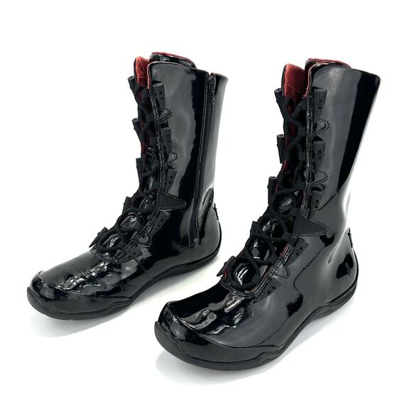 Ahnu Black Flat Winter Boot Size 7.5 Patent Leather Lace-Up Zip Closure Mid-Calf - Picture 9 of 15